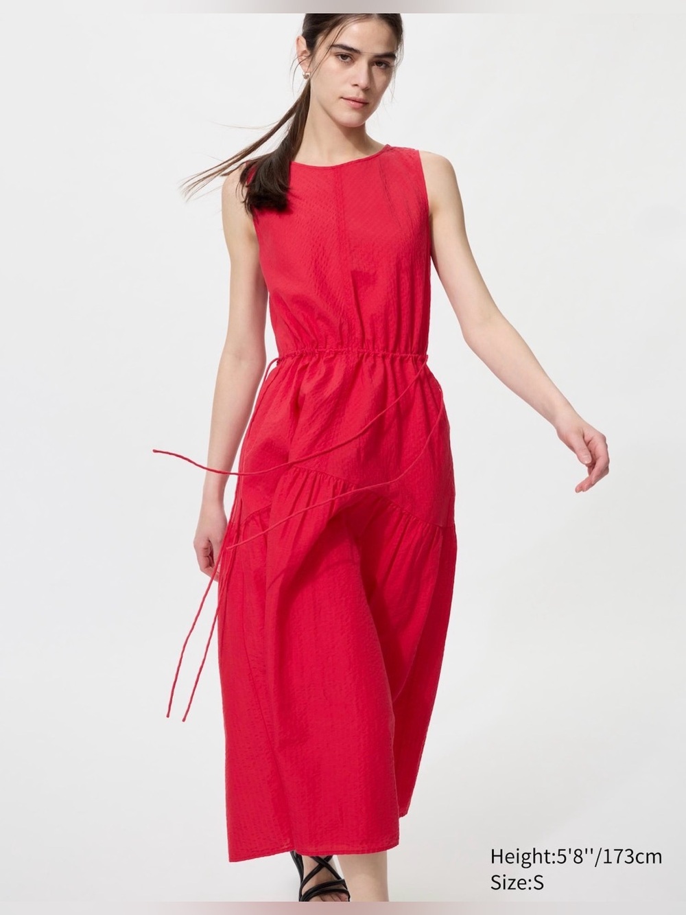 Uniqlo Linen Blend Tiered Dress Red XL